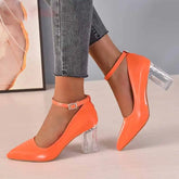 Chunky Heel Shoes with Thin Toe and Chain